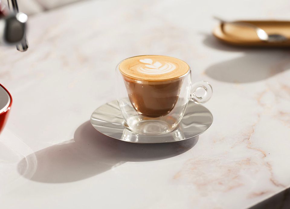 Flat White in glass mug