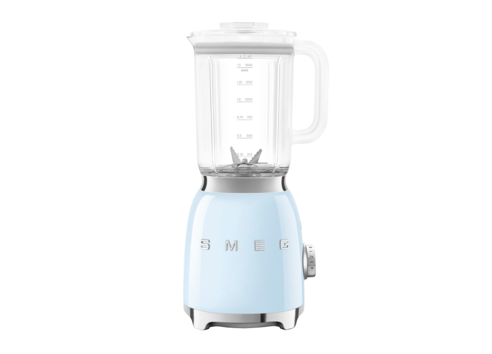 Blender Smeg bleu azur avec bol transparent gradué 1500ml pour smoothies et soupes