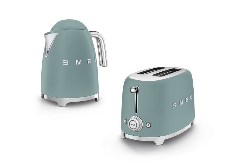 Set colazione composto da bollitore elettrico e tostapane 2 fette nel colore emerald green matt
