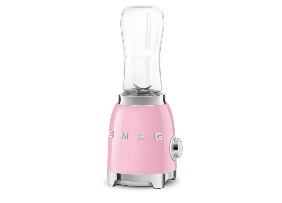 Mini blender personnel Smeg rose avec bouteille transparente pour smoothie individuel