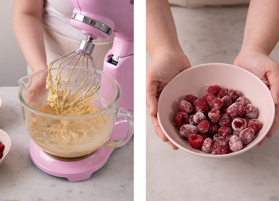 Raspberry donut with almonds