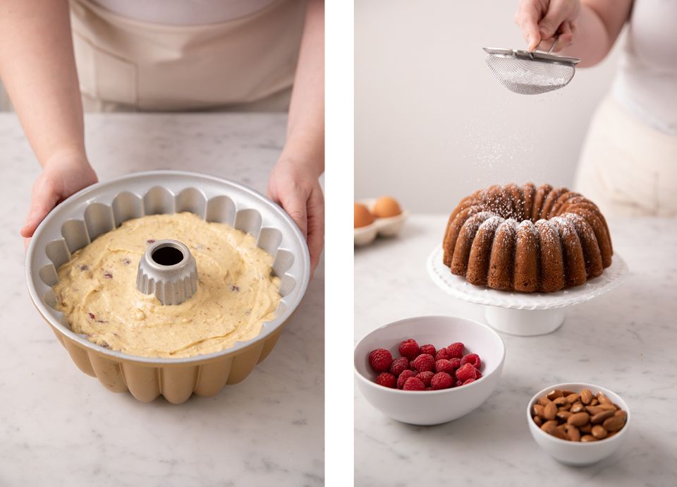 Raspberry donut with almonds