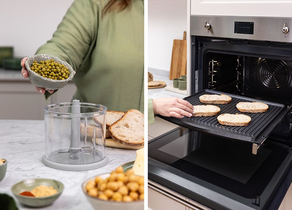 Come preparare i crostoni con hummus di piselli e formaggio