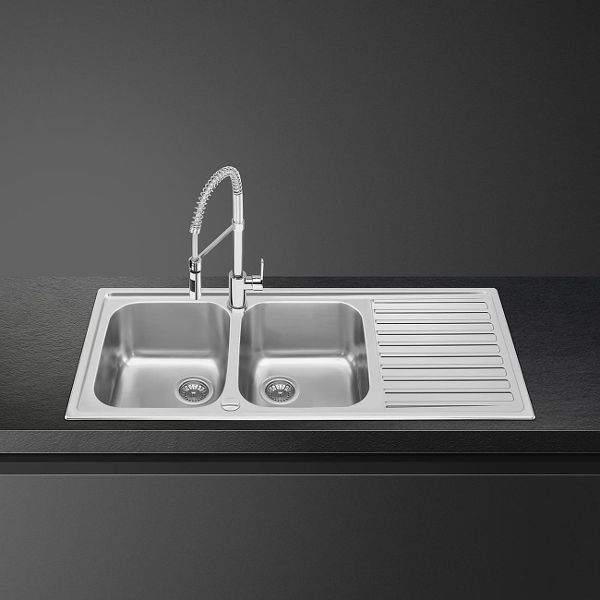 Lavello in acciaio inox doppia vasca con sgocciolatoio a destra