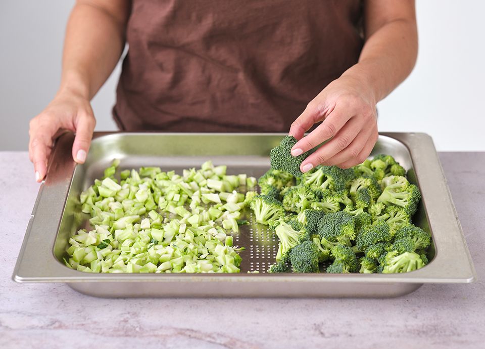 Roasted octopus on broccoli cream