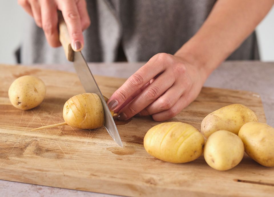 Stuffed veal roll and hasselback potatoes