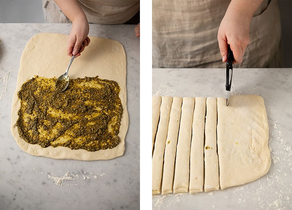 Pesto and walnuts braids